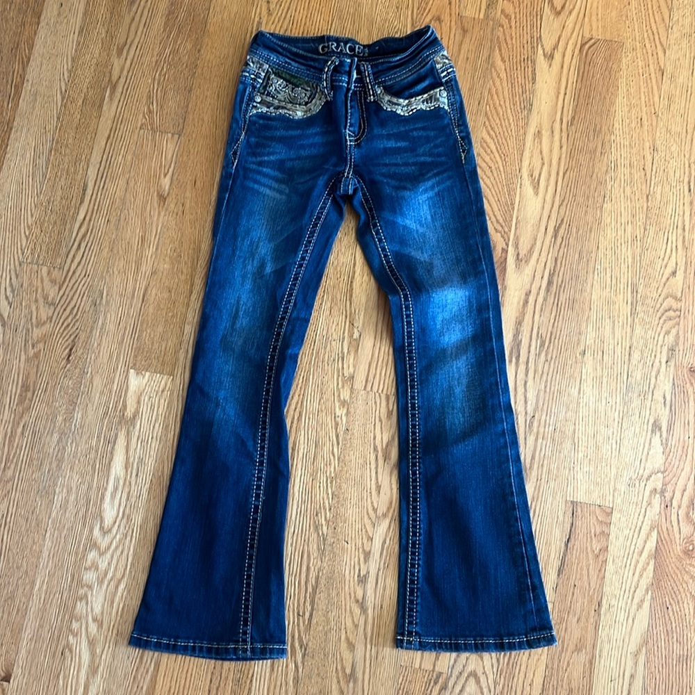 Grace in LA Girls Jeans with Camo Detailing- Size 7